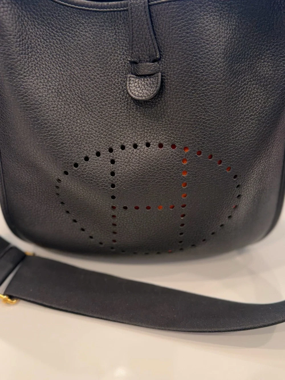 Hermes Black Perforated Evelyne Messenger Bag with Gold Hardware